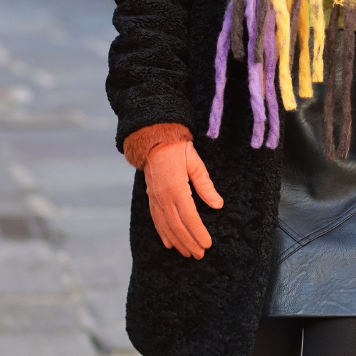 Burnt Sienna Faux Suede, Faux Fur Trimmed Gloves by Peace of Mind